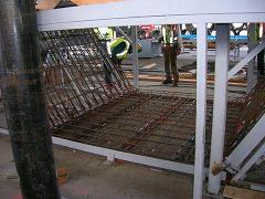 Construction site where reinforced steel is fixed with an automatic rebar tier